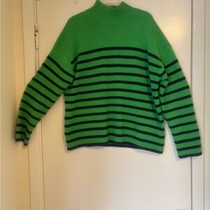 Rails Vibrant Green and Navy Striped Turtleneck Sweater